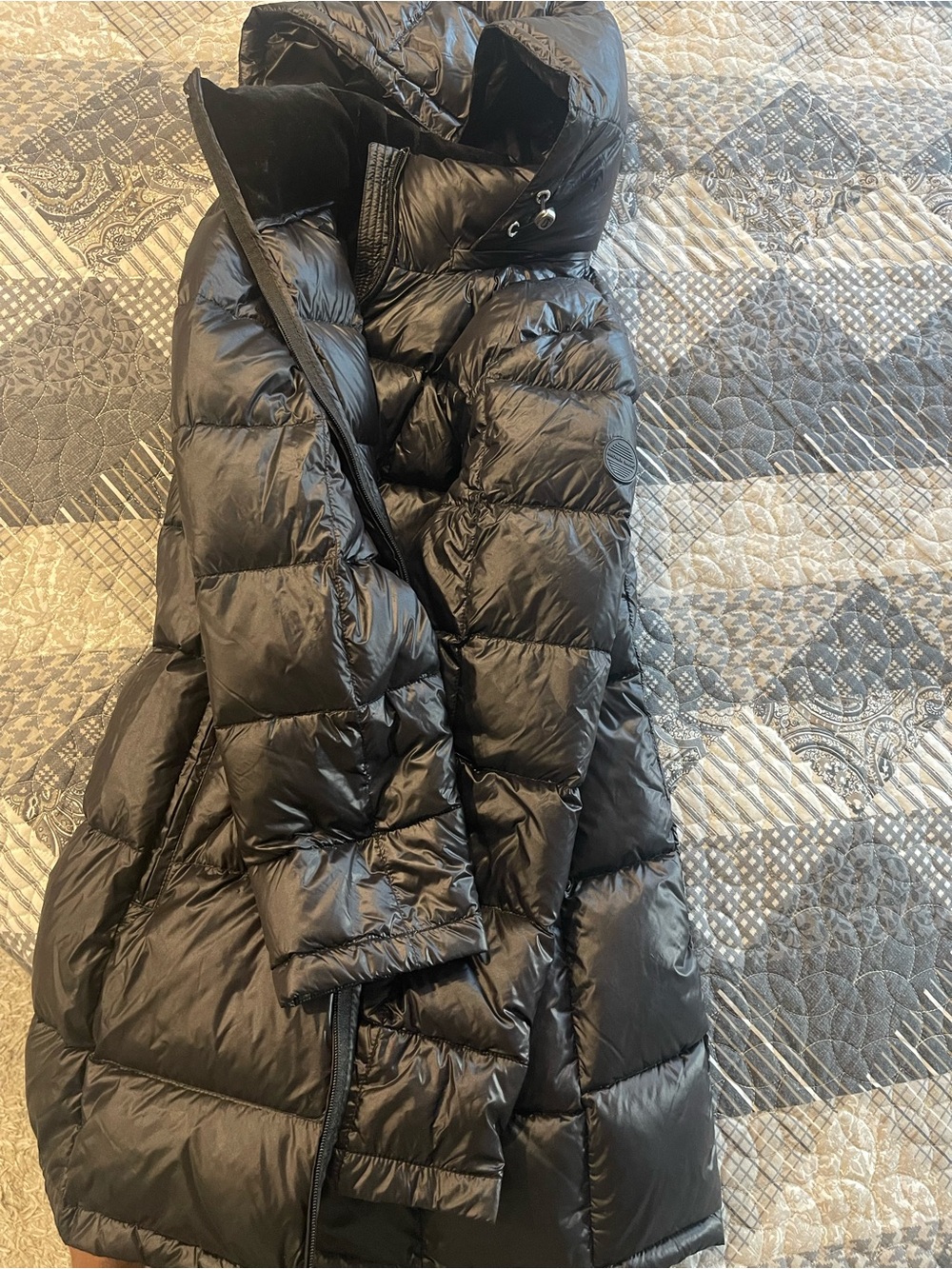 Black Long Puffer Coat with Hood